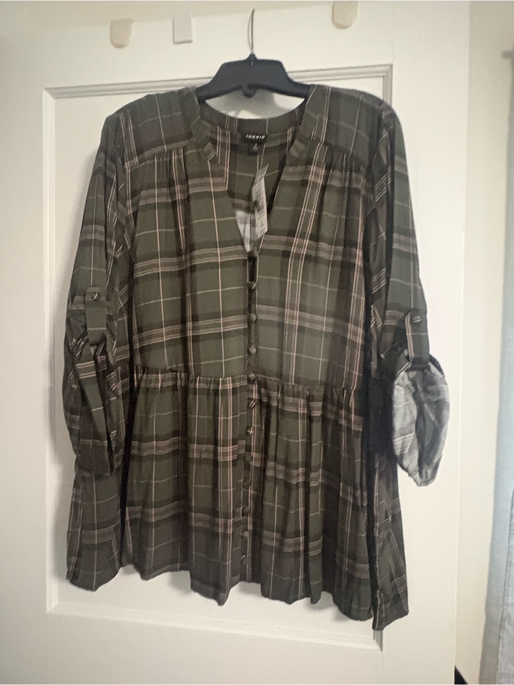 Torrid Size 3 Olive Plaid Button-Front Women’s Top - NWT